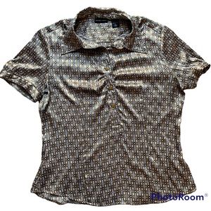 New York & Company gold button down short sleeve blouse, Large